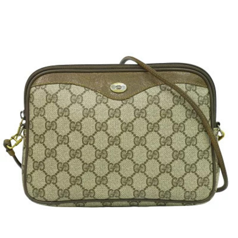 Gucci GG Supreme Pochette Shoulder Bag Canvas Leather Beige Tan